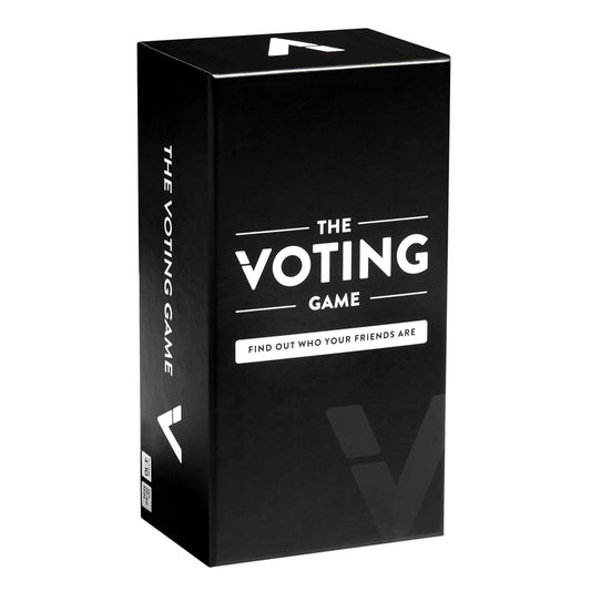 The Voting Game party play image shows cards in action for lively gatherings.