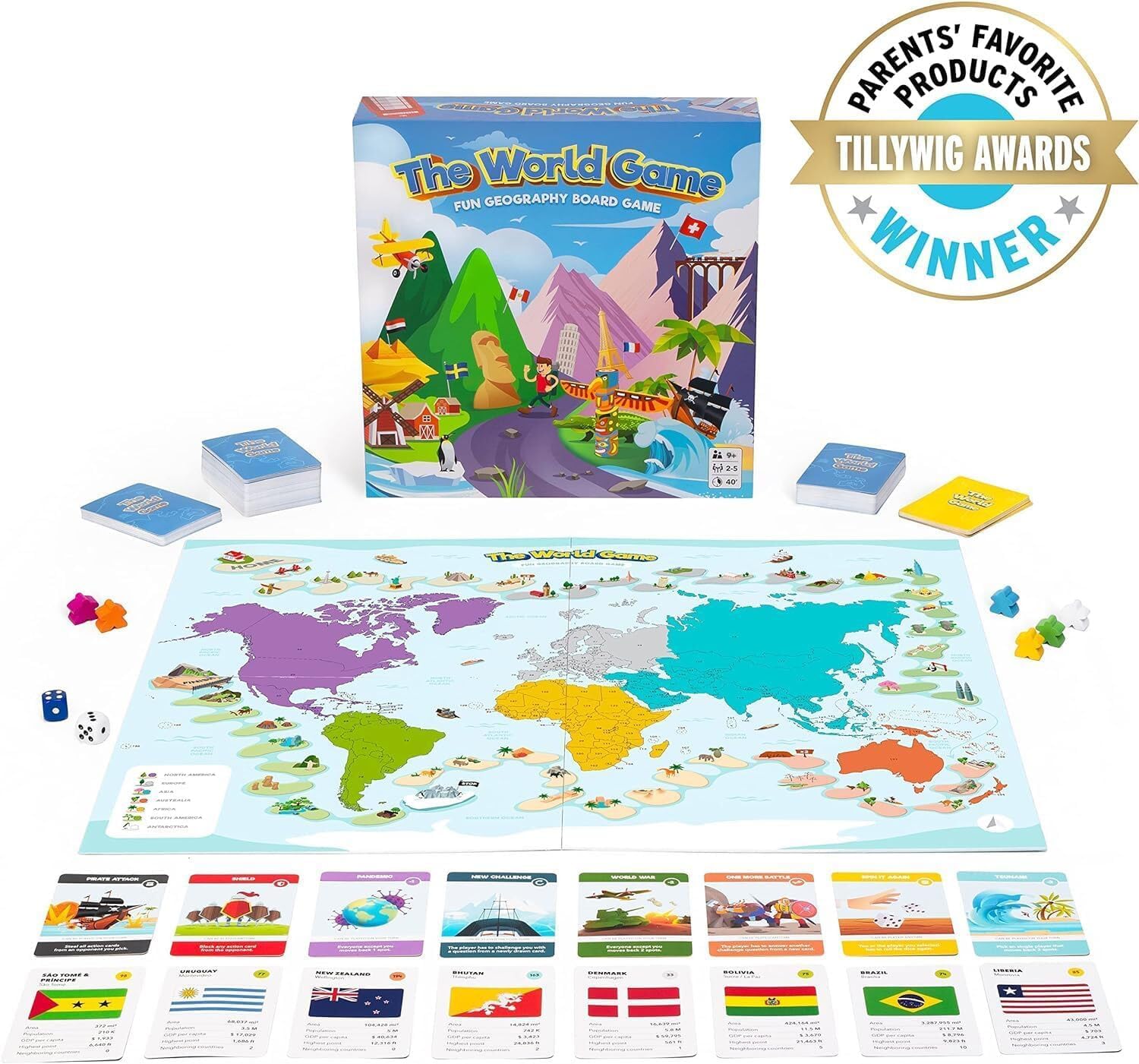 The World Game landmarks and country facts cards spark engaging trivia sessions.
