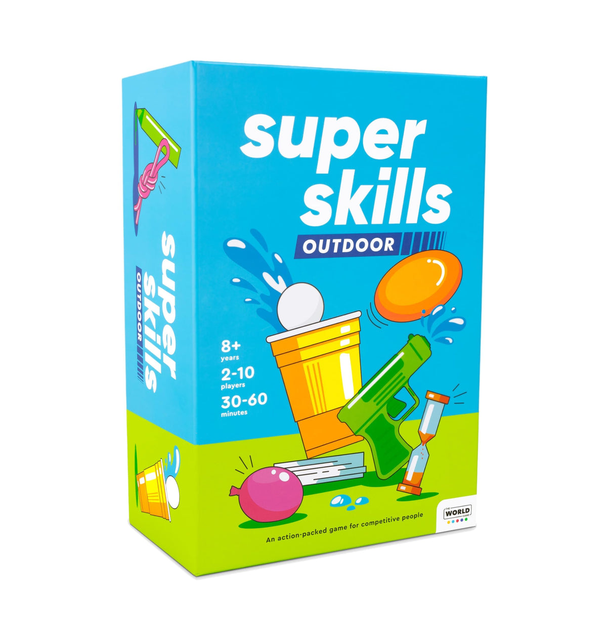 The World Game Super Skills backyard play featuring 120 challenges for family fun.
