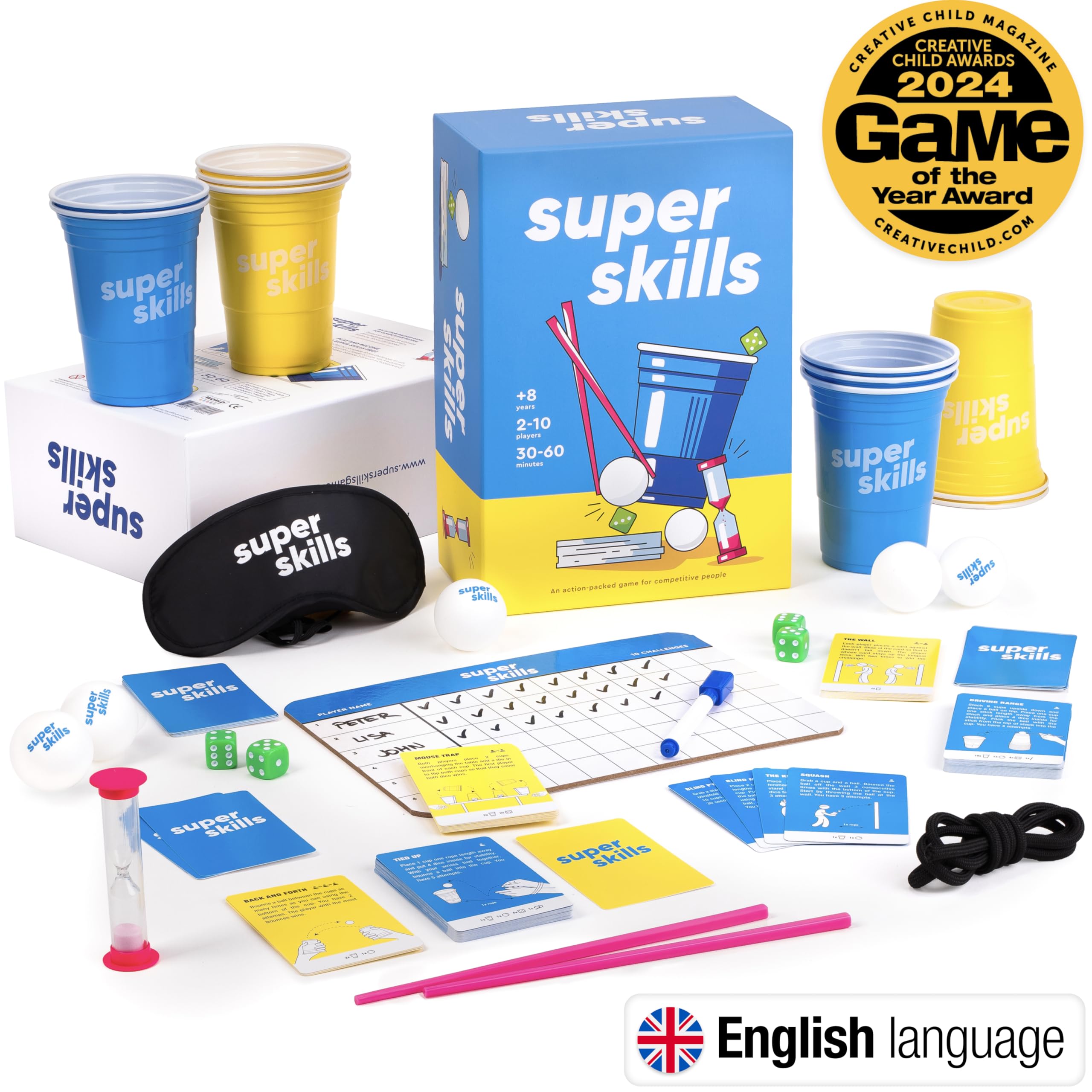 The World Game Super Skills cups pyramid demonstrates dexterity for family-friendly play.