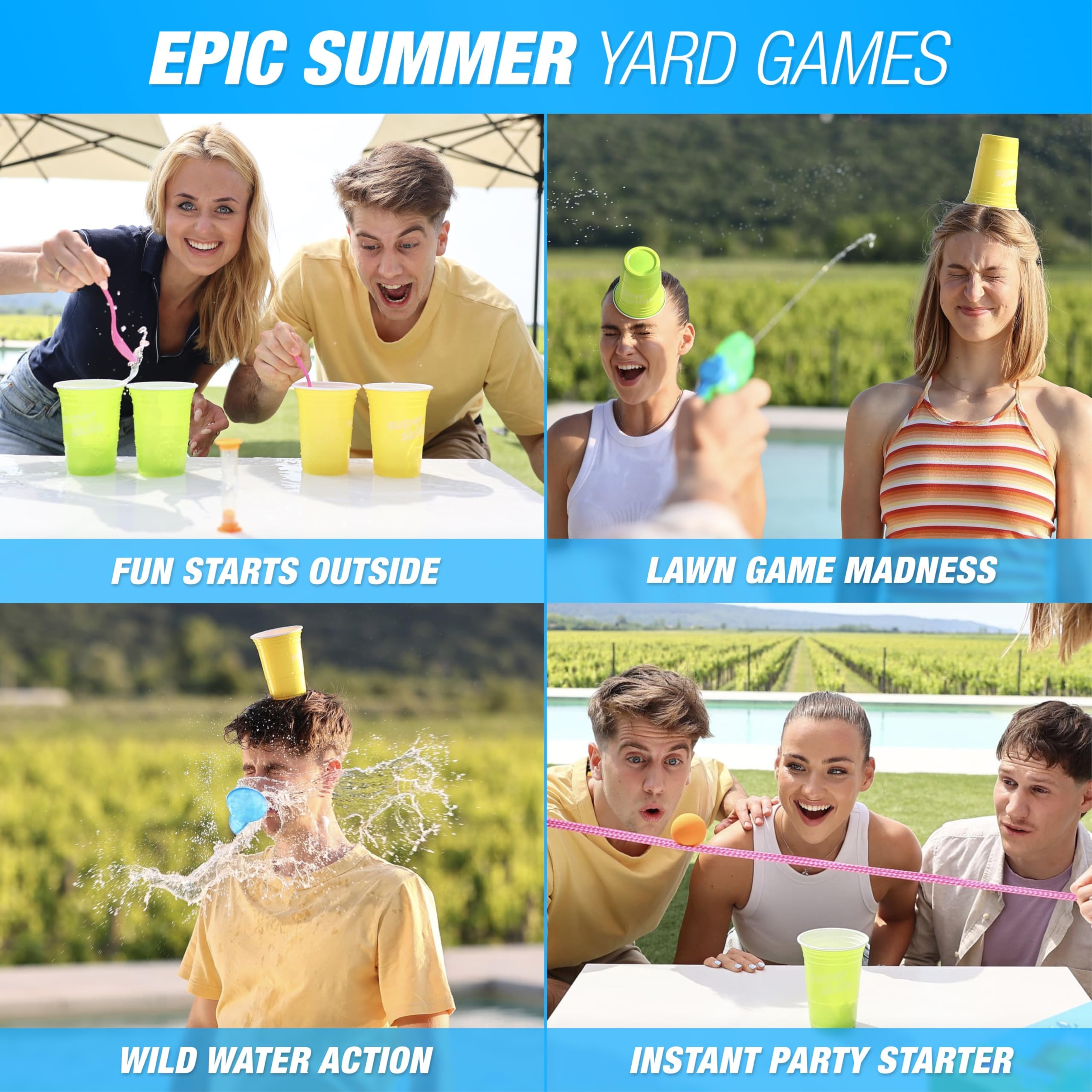 The World Game Super Skills water dares energize any outdoor party.