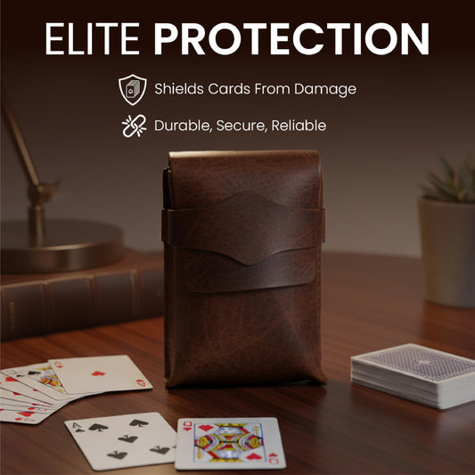 TheAntiq brown leather card case showing coin and key storage in a compact pocket-friendly design.