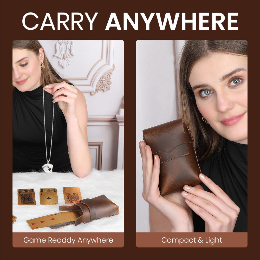 TheAntiq compact travel-friendly brown leather card case fits easily in pockets.