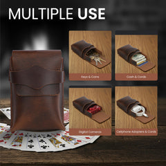 TheAntiq brown leather card case with secure slots protects cards during transit.