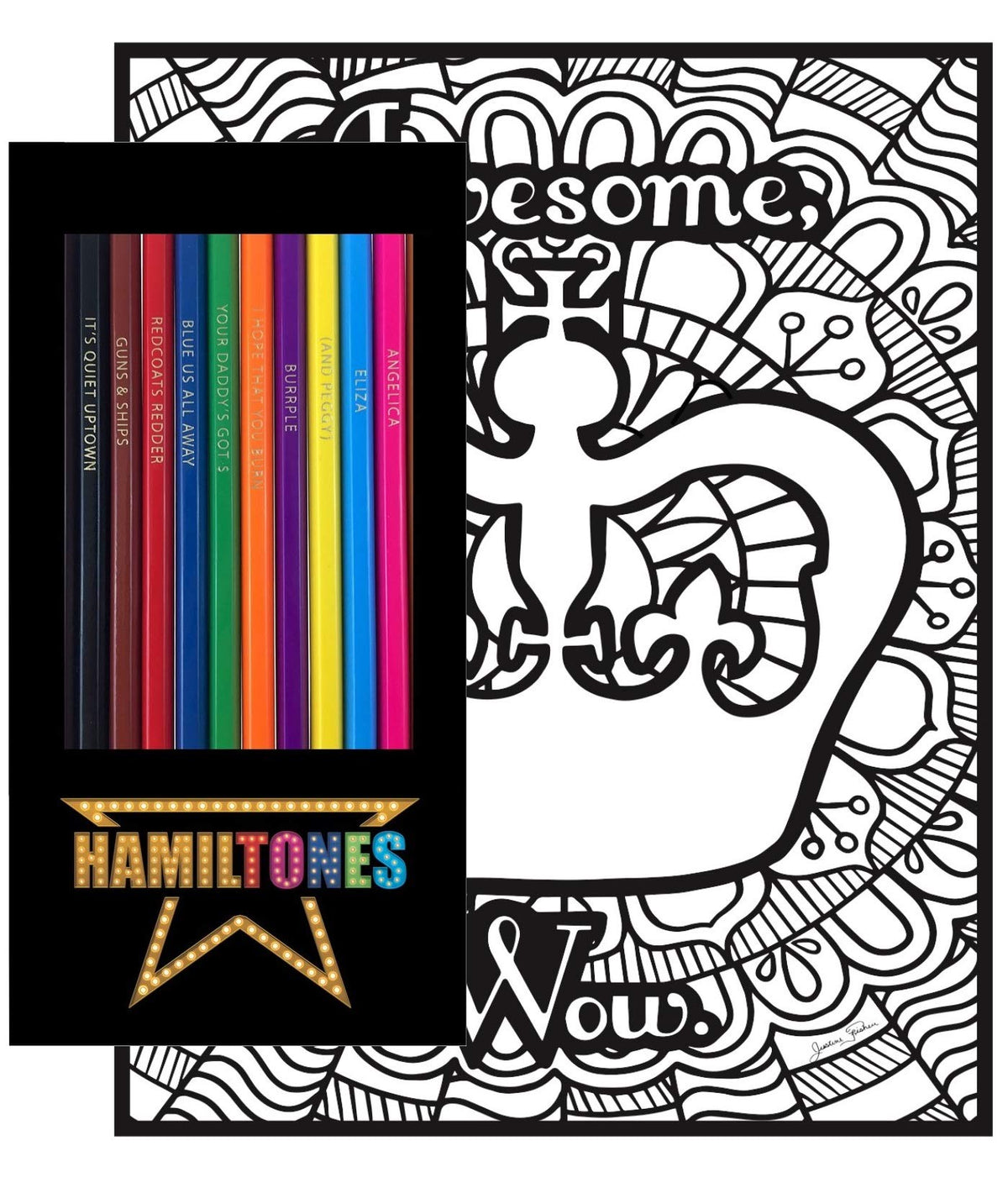 Theatre Nerds Hamiltones pencils pack on the cover, perfect for gifting and doodling.