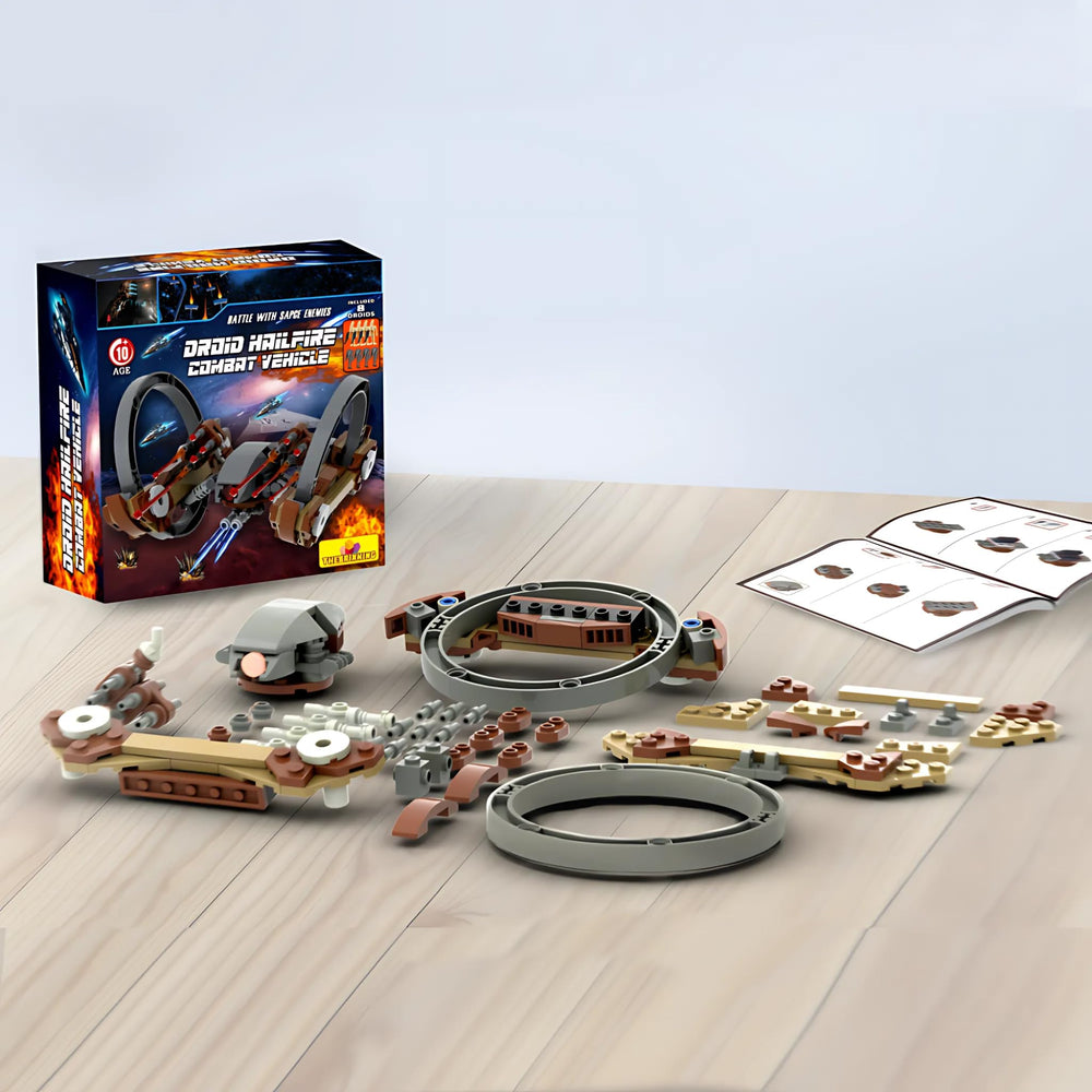 THEBRIXKING Droid Hailfire Vehicle assemble-ready shot highlights modular building blocks.
