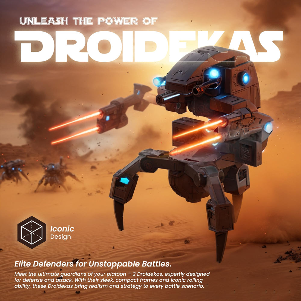 THEBRIXKING droidekas in storm defense stance with compact shield-ready setup.