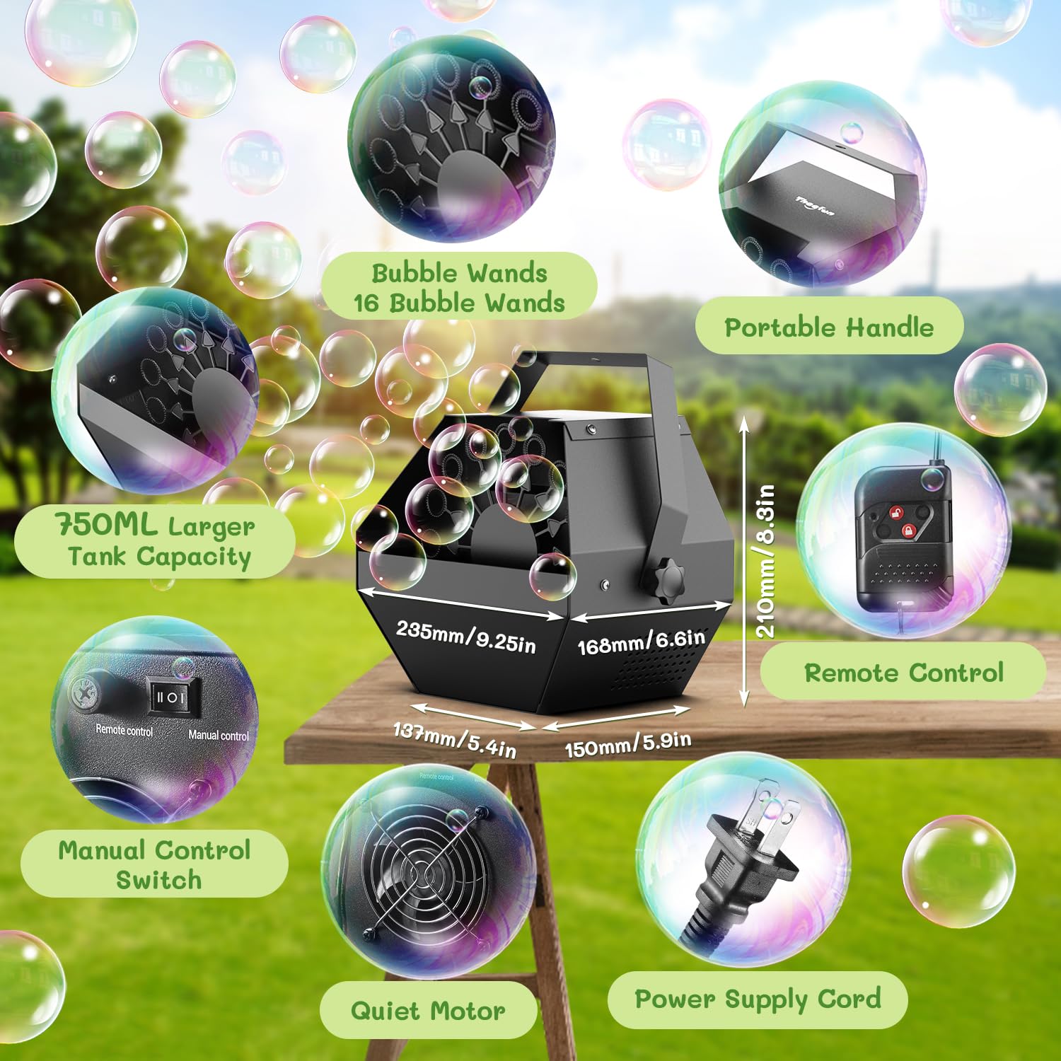 Theefun Bubble Machine 16 wands produce dense bubble clouds for photos.
