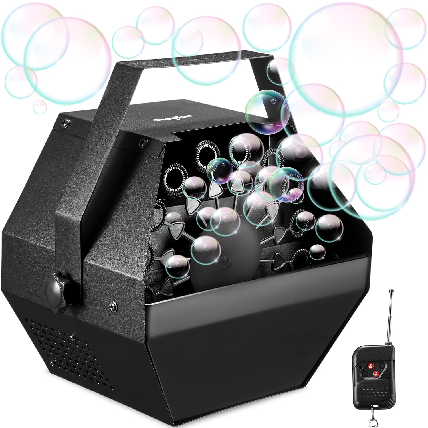 Theefun Bubble Machine remote control enables easy party ambiance from a distance.