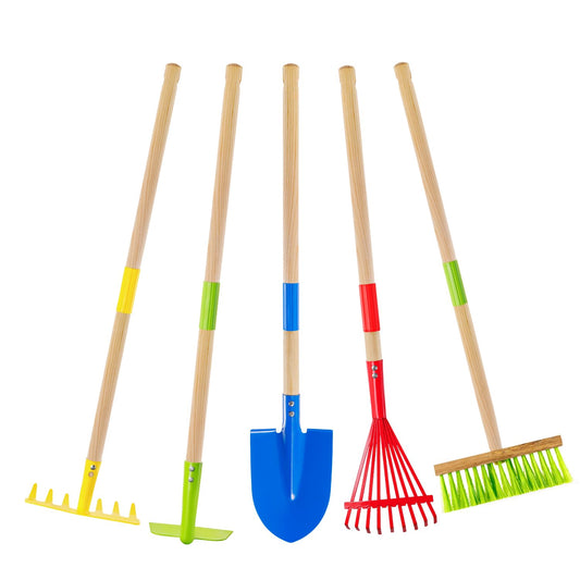 Theefun kids garden tool set hoe: child-friendly tool for safe outdoor gardening play.