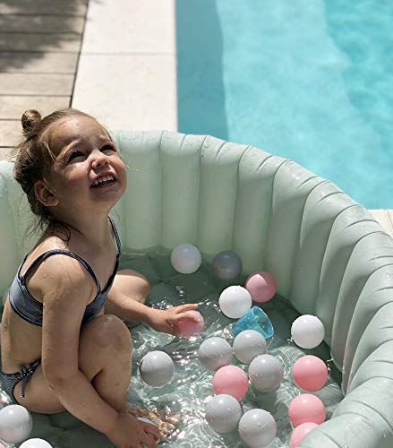 Thenese baby pool or bath setup using ball pit balls for fun