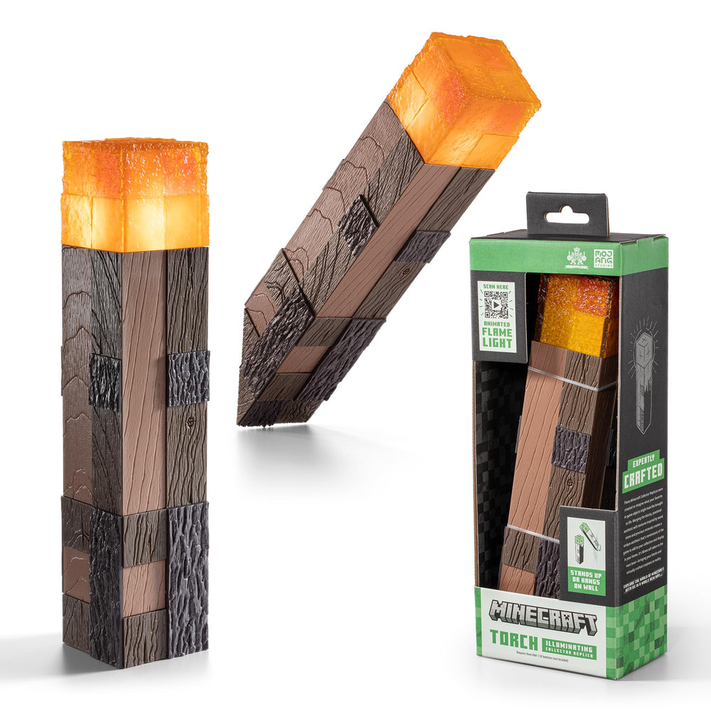 The Noble Collection Minecraft Torch ambient close-up showing detailed texture and warm LED glow