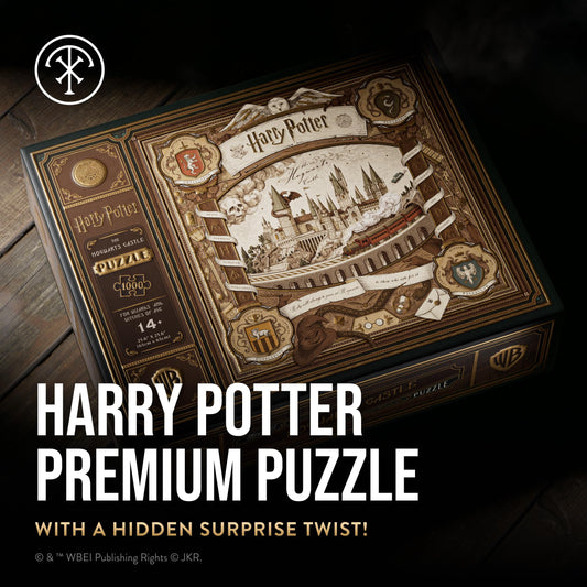 theory11 Harry Potter puzzle pieces with gold foil detail for premium feel