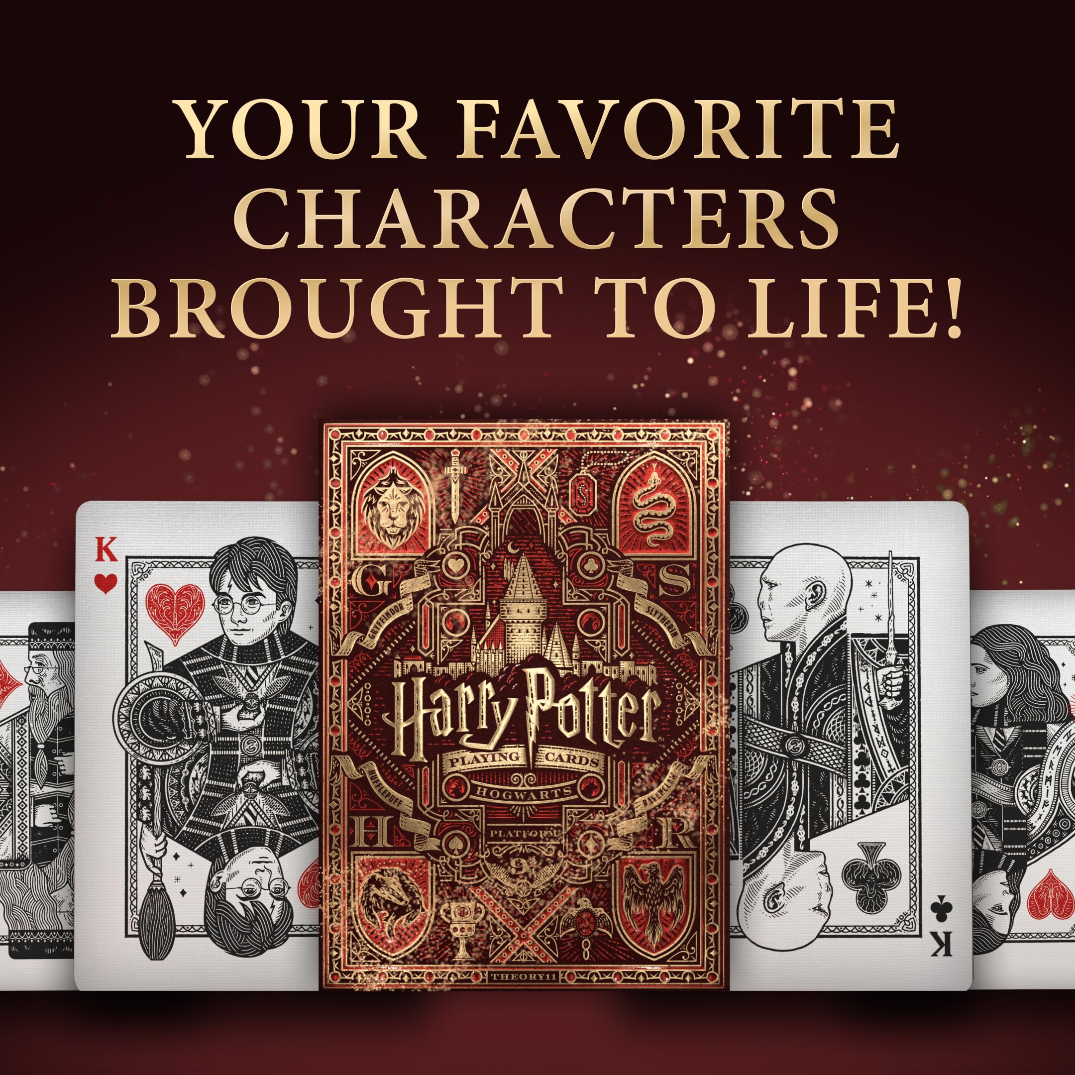 theory11 Harry Potter Gryffindor foil embossing close-up, premium tactile experience
