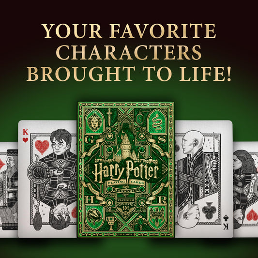 theory11 Harry Potter Playing Cards Slytherin Green ace card features intricate wand motif for collectors.