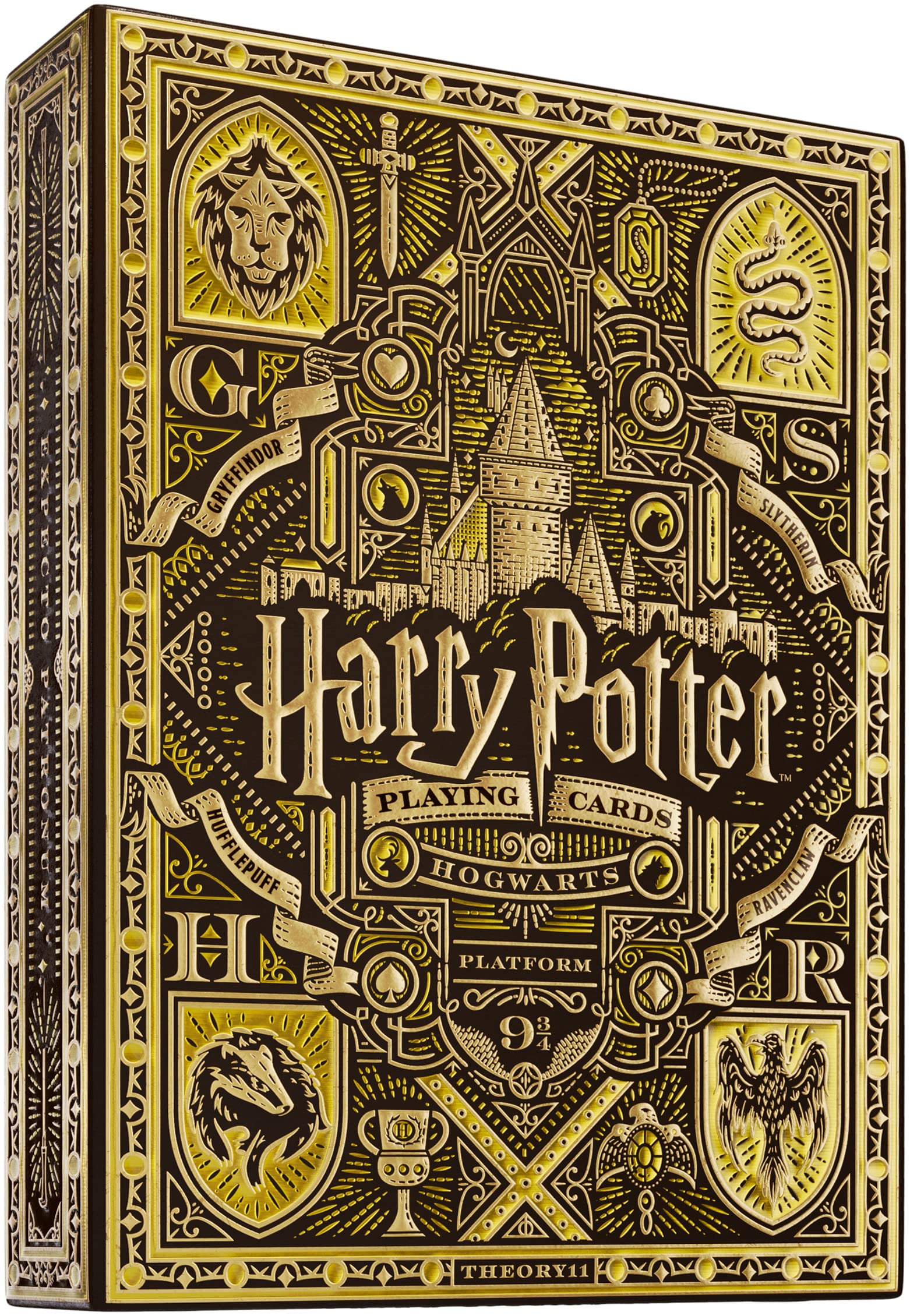 theory11 Harry Potter Playing Cards box with gold foil and embossing for a luxe feel.