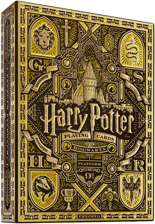 theory11 Harry Potter Playing Cards box with gold foil and embossing for a luxe feel.