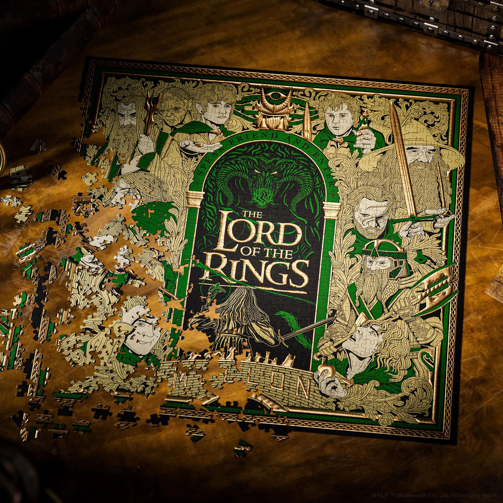 theory11 lord of the rings puzzle artwork detail shows iconic characters and Middle-earth scenery