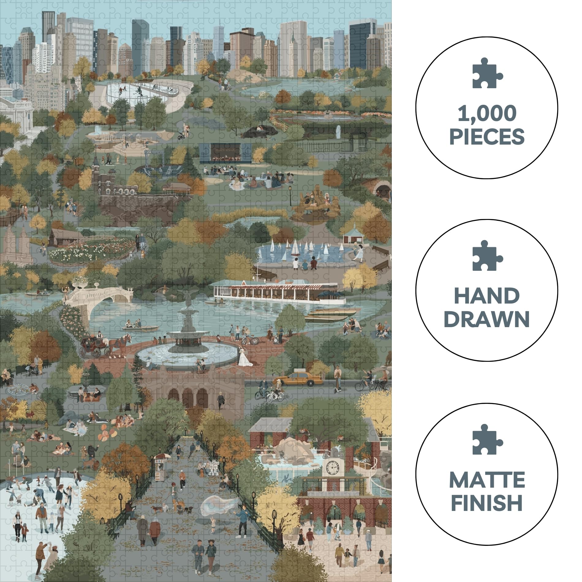 Theo's Puzzles Central Park Autumn finished puzzle, a stunning artwork ready to display