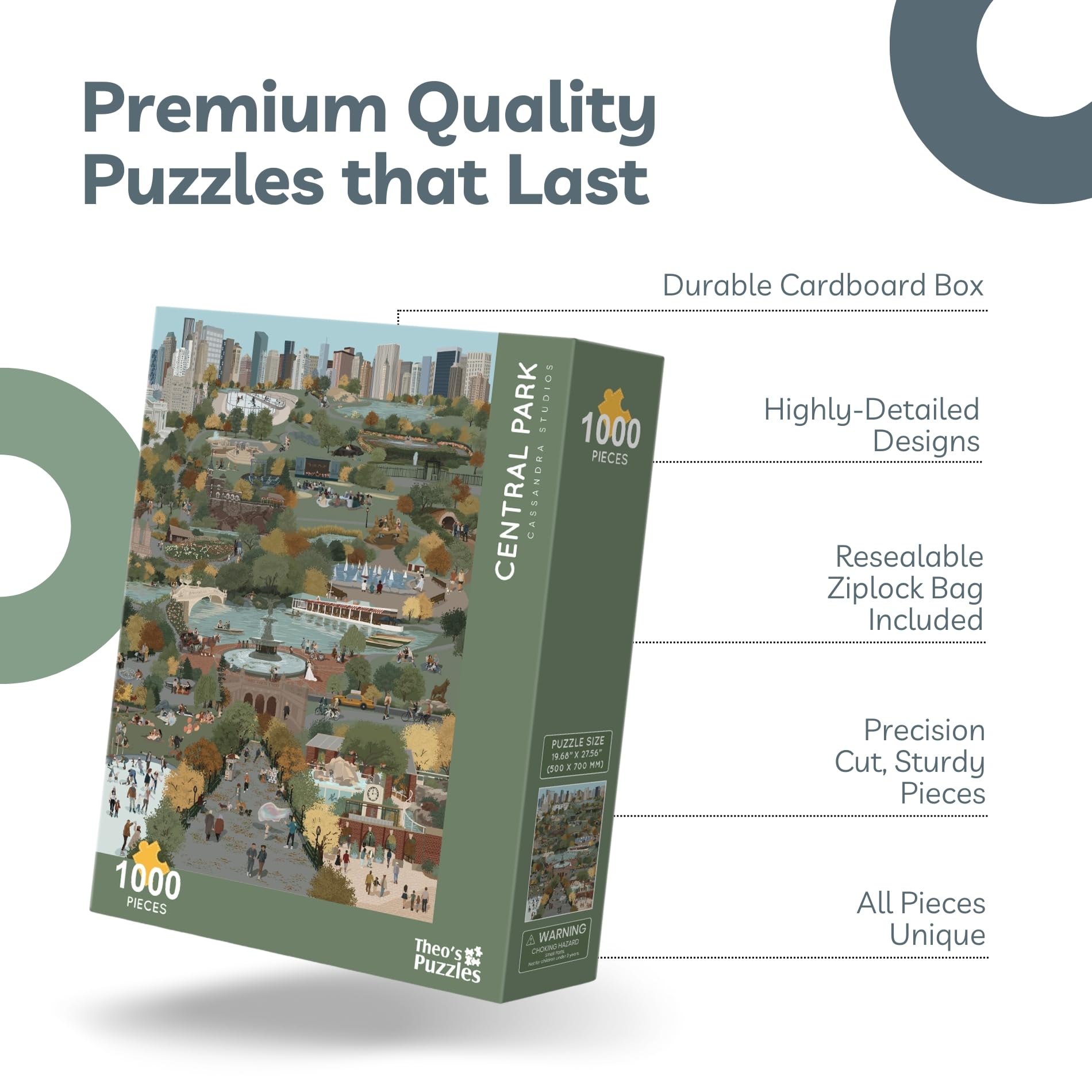 Theo's Puzzles Central Park Autumn non-glare matte finish reduces reflections for easy viewing