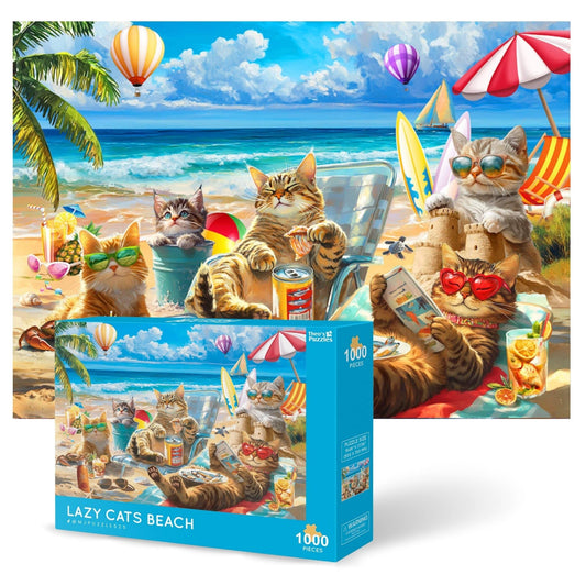 Theo's Puzzles 1000-piece dogs on the beach scene with interlocking pieces for family fun