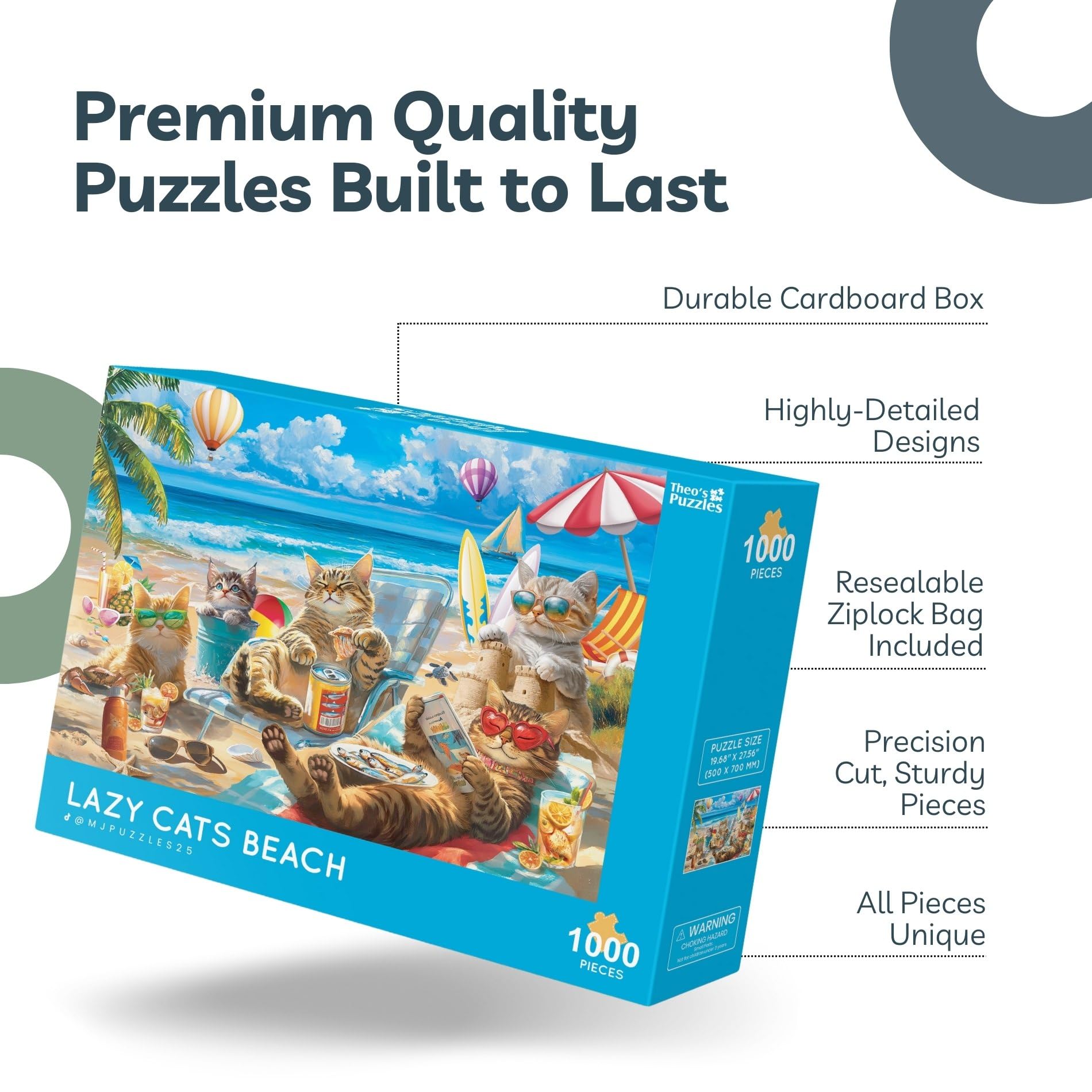 Theo's Puzzles Lazy Cats illustration with soft colors for relaxing puzzle time
