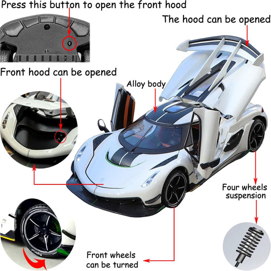 Therina Koenigsegg Jesko 1/24 side view emphasizes sleek collectible profile.