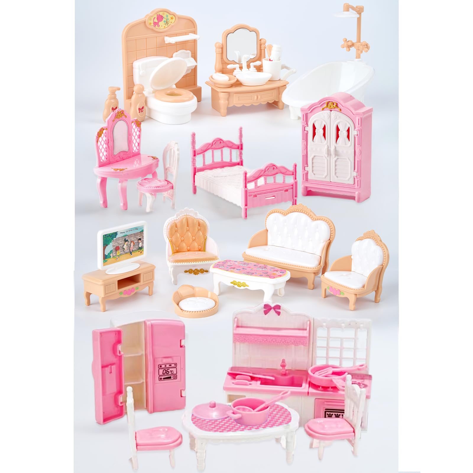 Thildani 35pcs dollhouse bedroom furniture set for cozy pretend play.