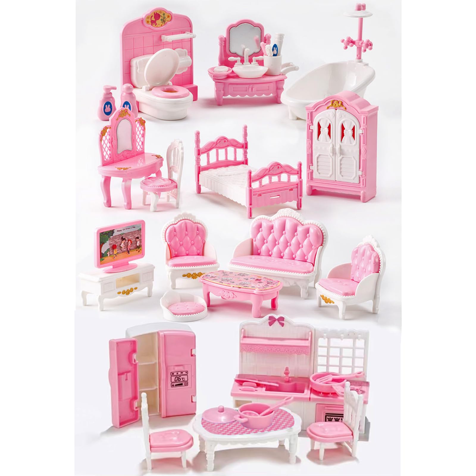 Thildani 35pcs dollhouse bedroom furniture for imaginative play and realistic styling.