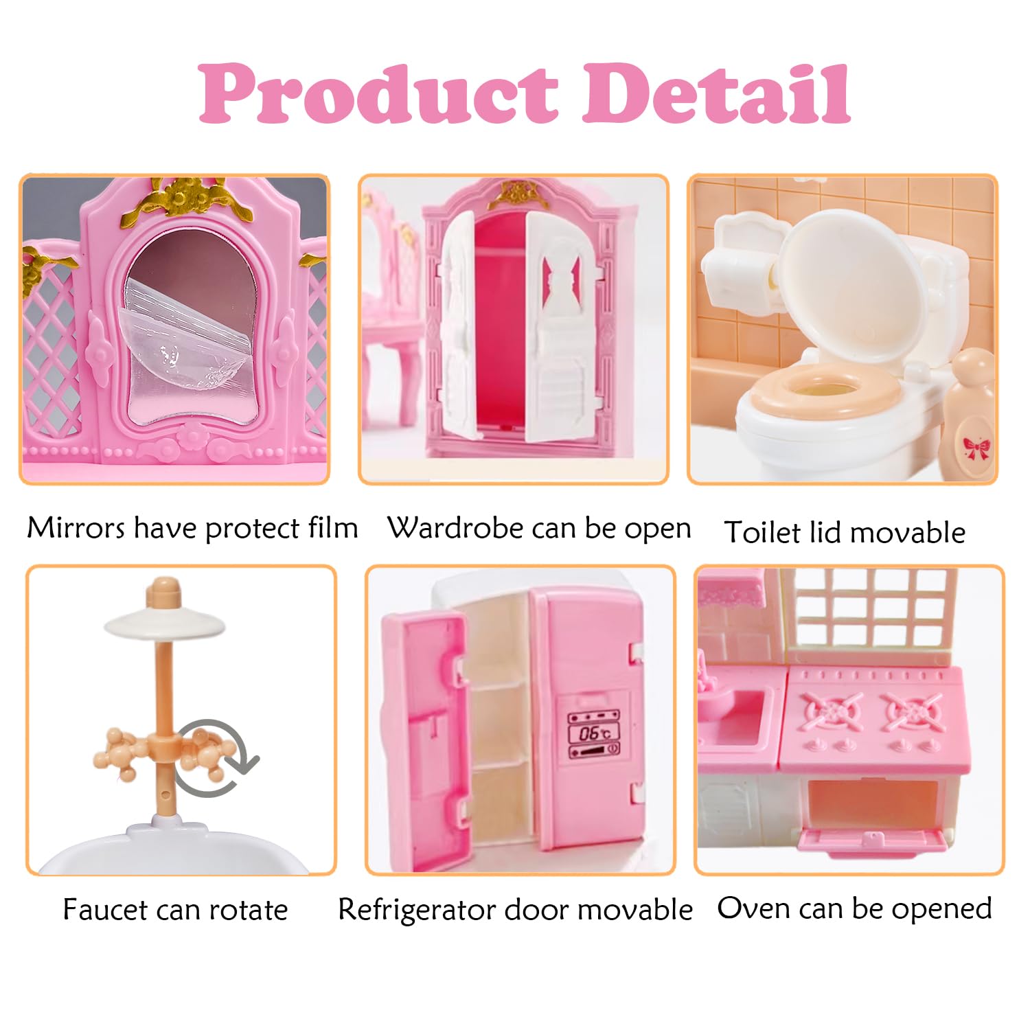 Thildani 35pcs dressing-table mirror enhances dressing-time play realism.