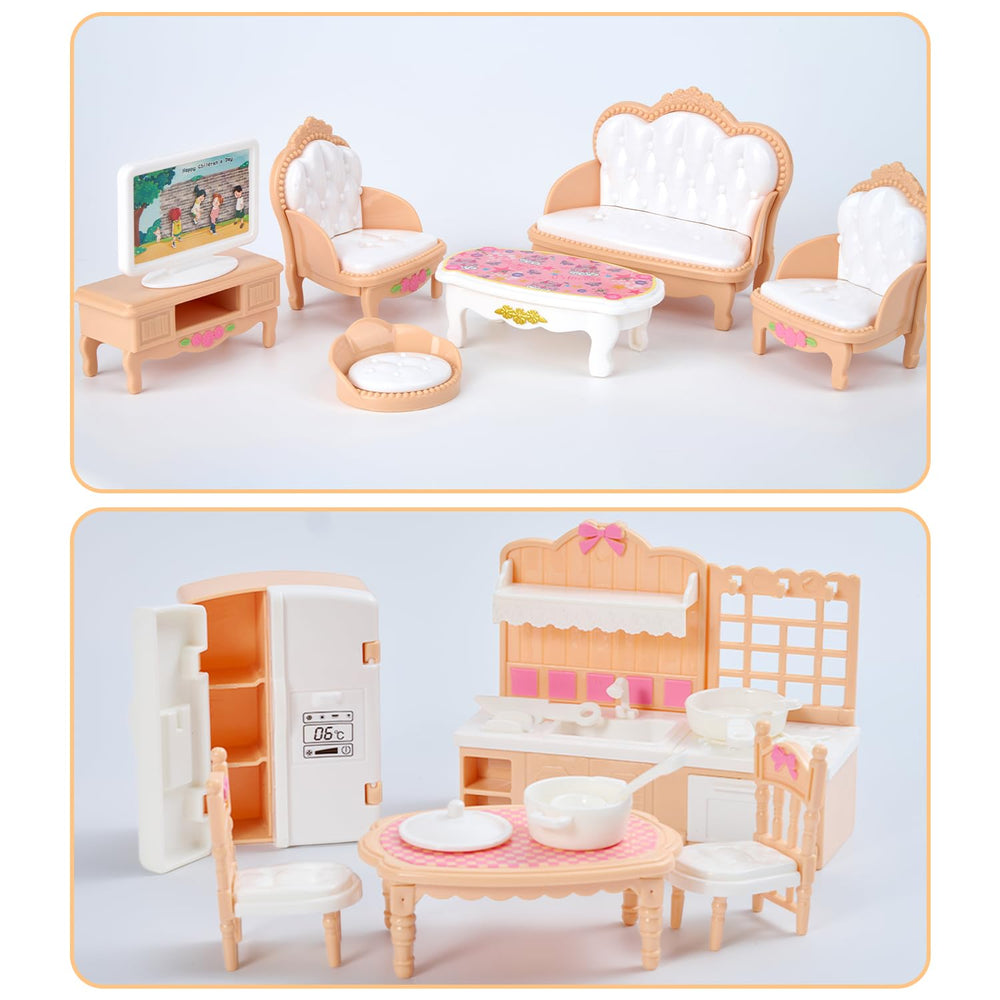 Thildani dollhouse toilet opens for interactive bathing routines and pretend flushes.