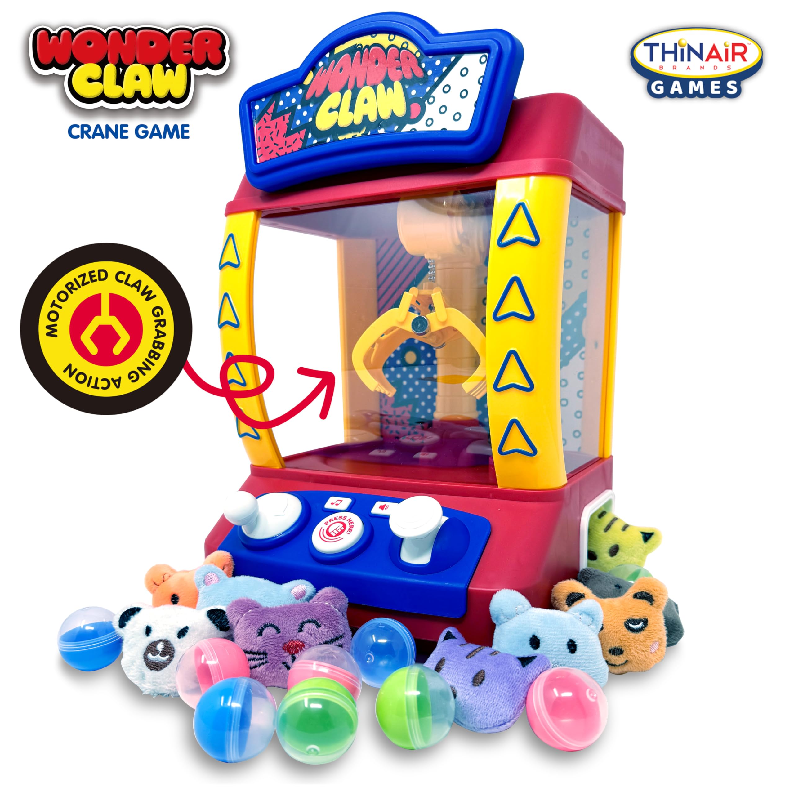 Wonder Claw prizes collection featuring nine plush animals for prize time.