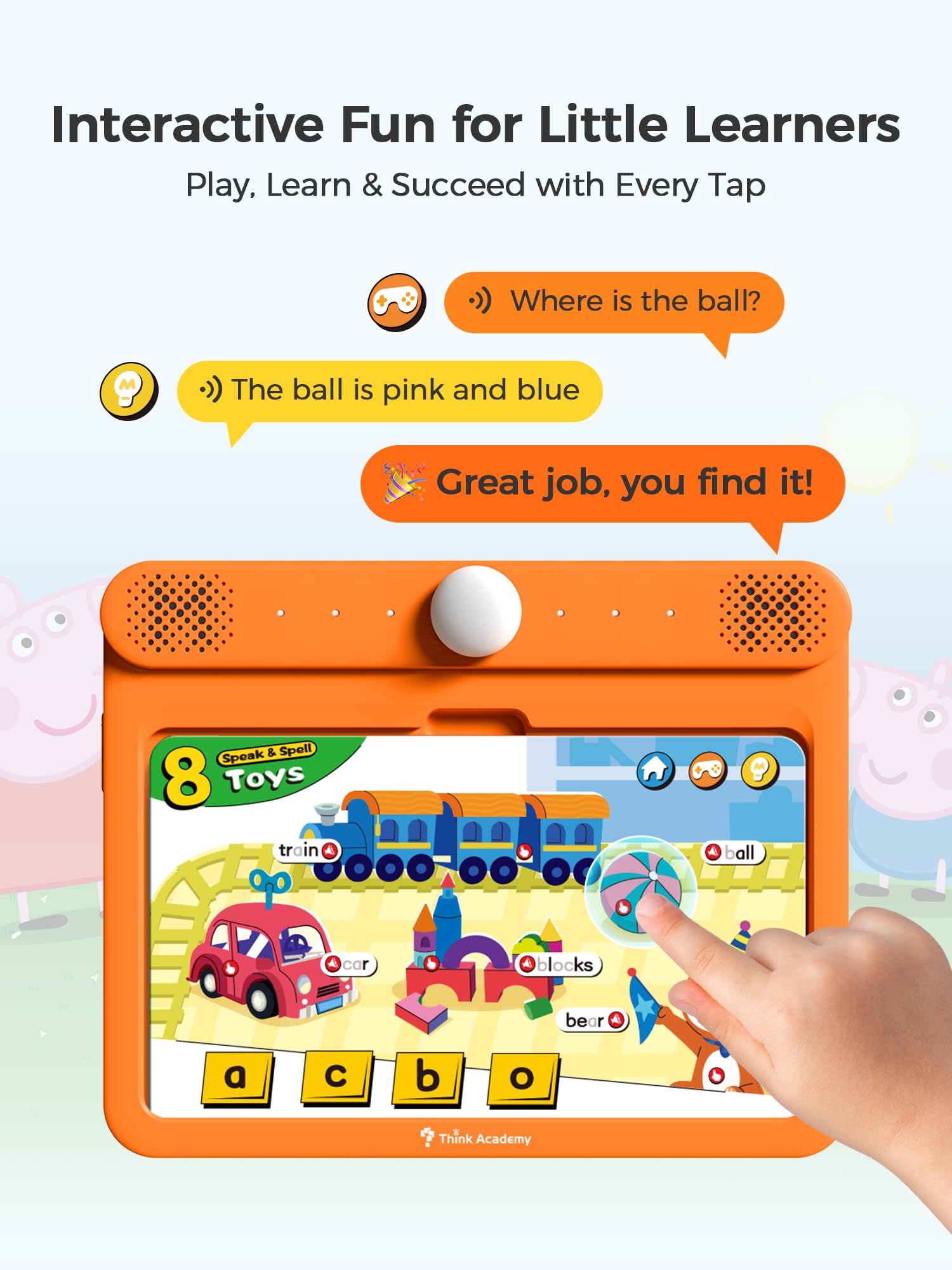 Think Academy Learning Pad with touch-and-learn interaction fosters early literacy and number practice.