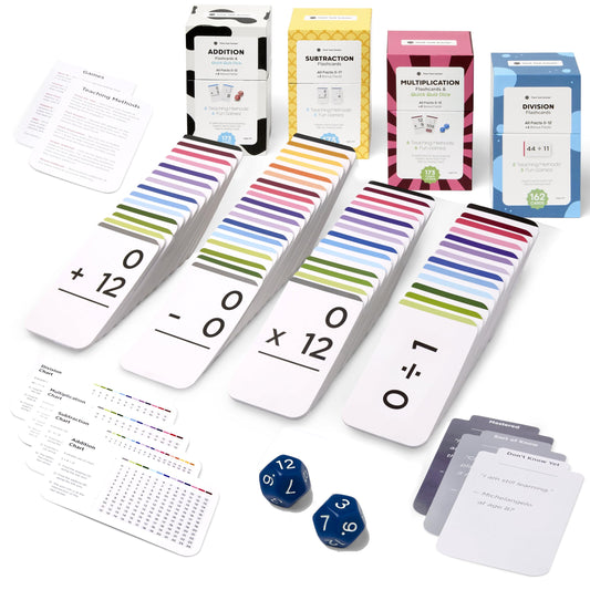 Think Tank Scholar 681 flash cards and dice box for organized home math practice.