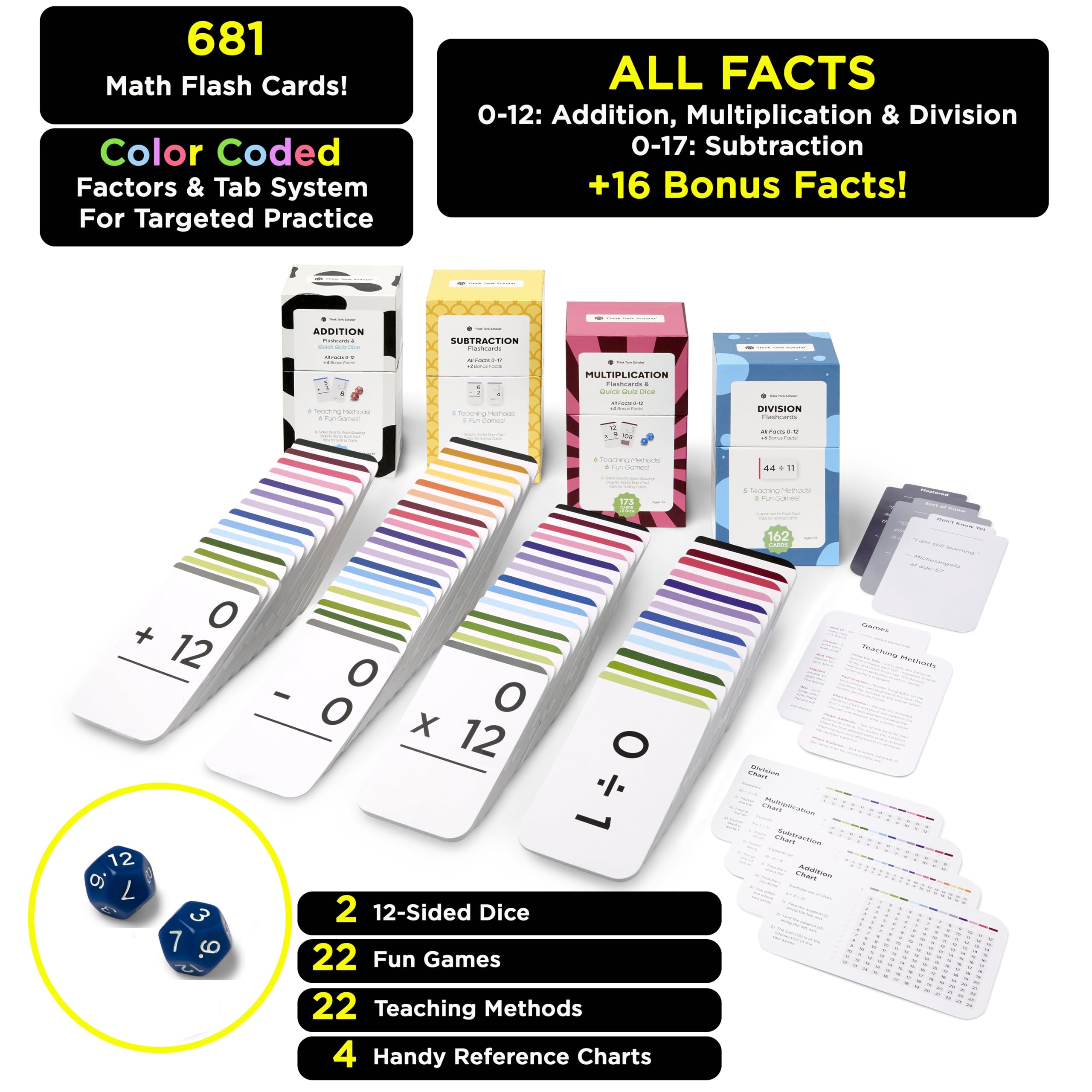 Think Tank Scholar color-coded addends and minuends support targeted practice.