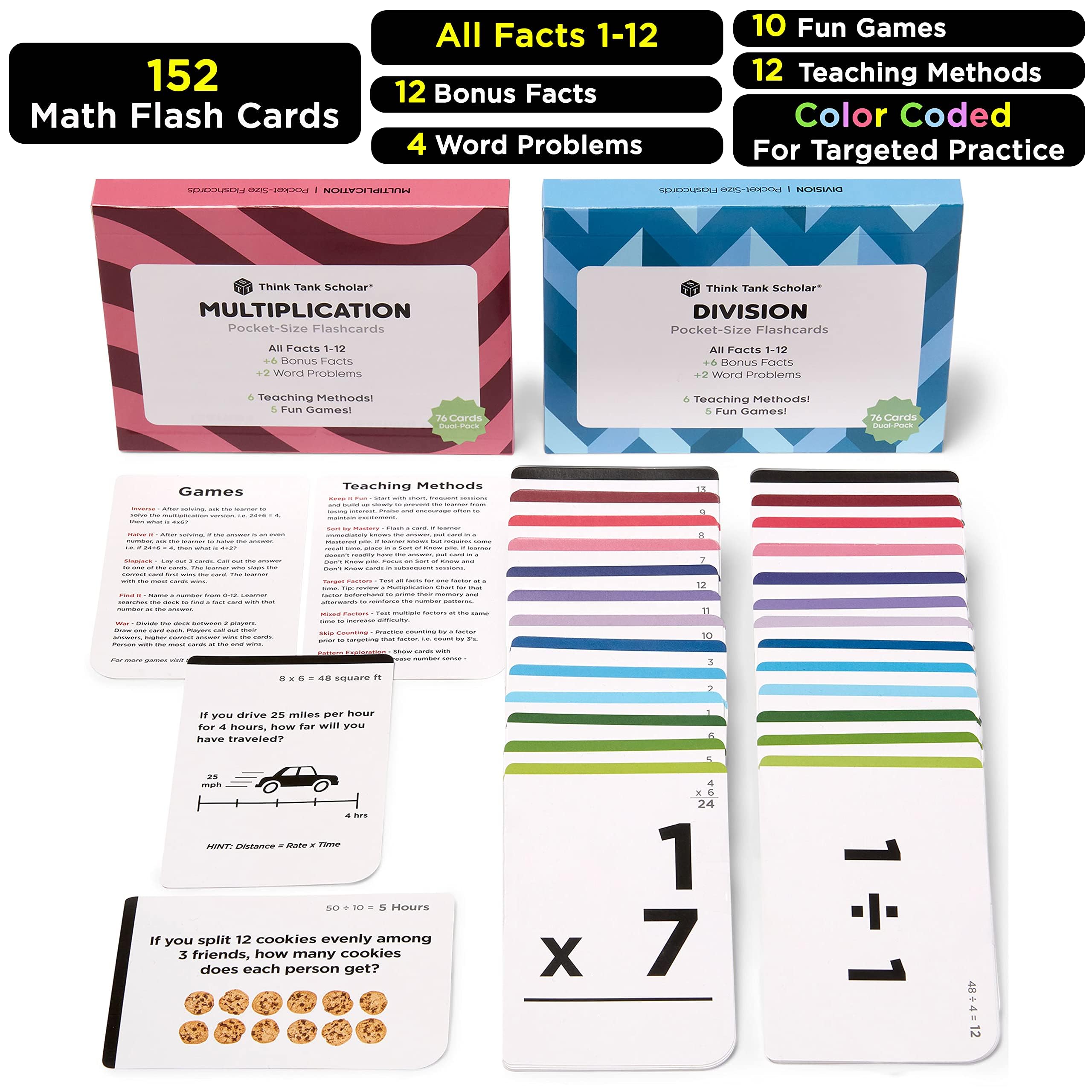 Think Tank Scholar color coded multiplicands and divisors support targeted practice and easy sorting