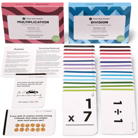 Think Tank Scholar flash cards show two facts per card with clear visuals for quick recall