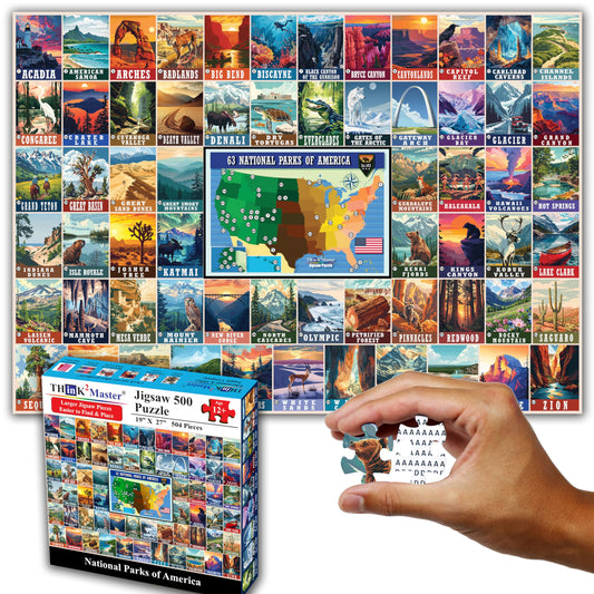 Think2Master Colorful Vintage National Parks puzzle cover, ideal for travel-inspired relaxation.