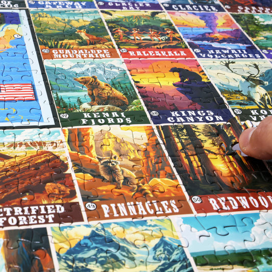 Think2Master National Parks puzzle pieces closeup, unique shapes designed for precise, satisfying assembly.