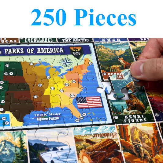 Think2Master national parks puzzle pieces closeup highlights precise fits for satisfying assembly.