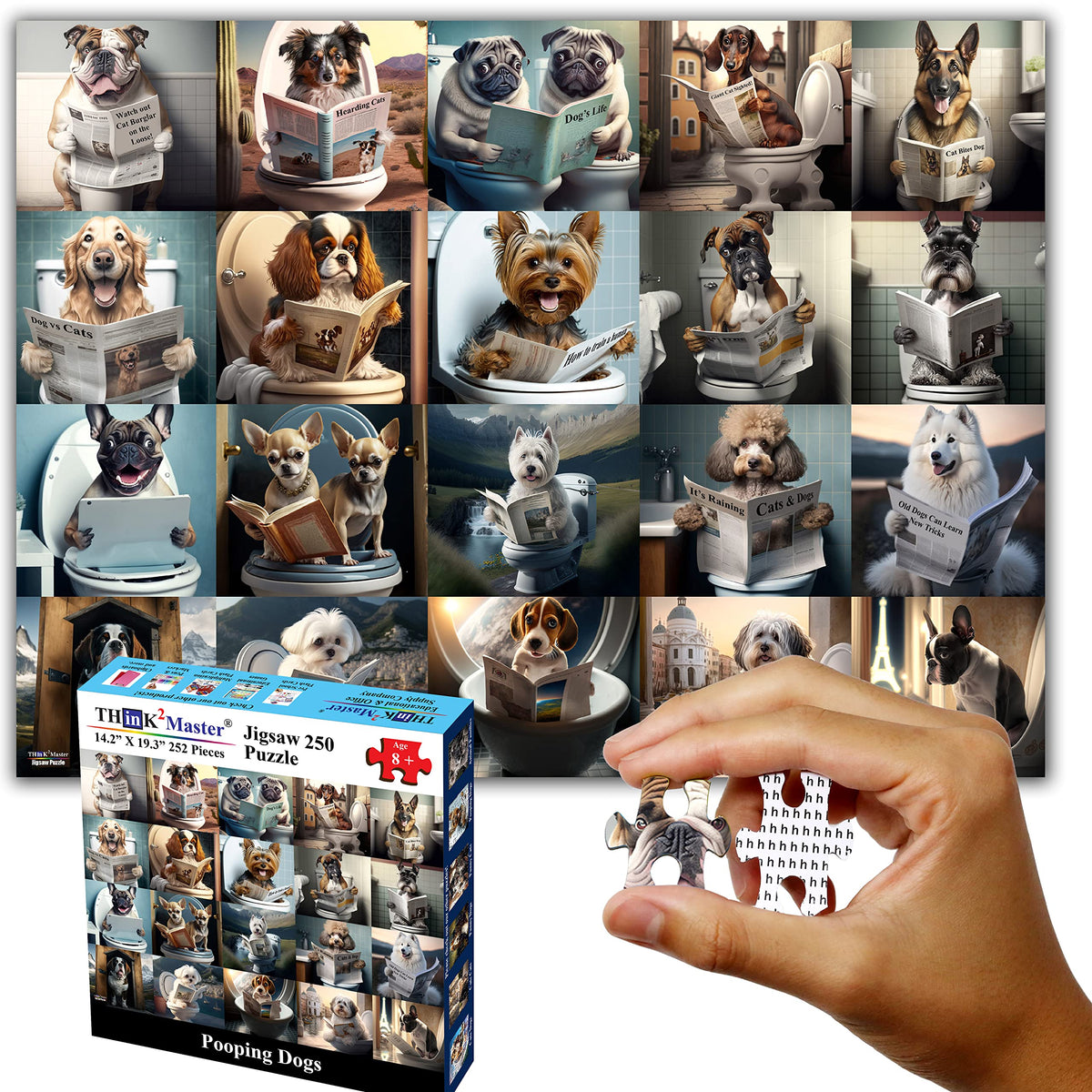 Think2Master pooping dogs puzzle box front; vibrant canine scene for family fun
