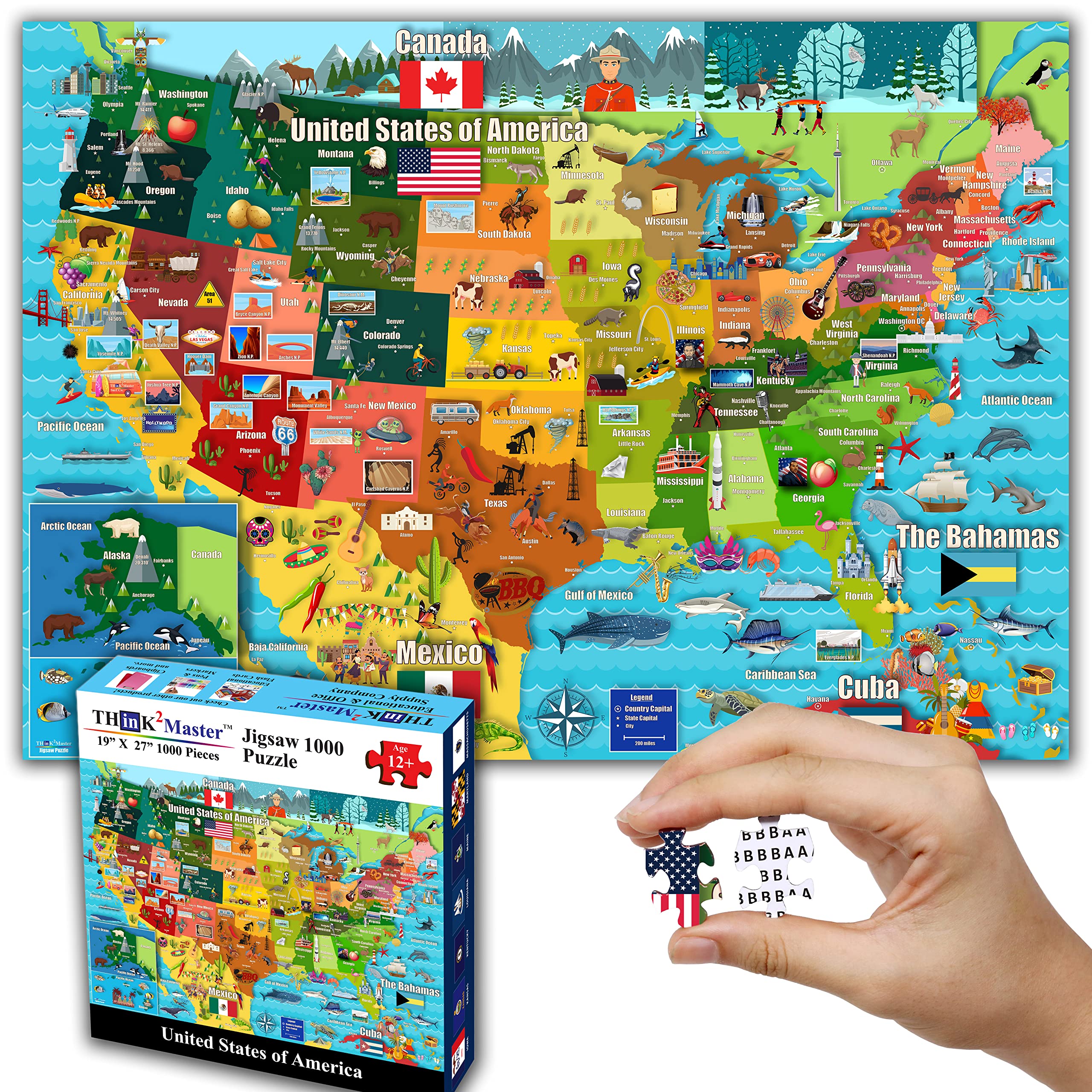 Think2Master US map 1000-piece puzzle perfect for family geography learning.