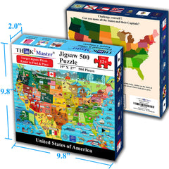 Think2Master puzzle box art shows state flags and educational prompts.