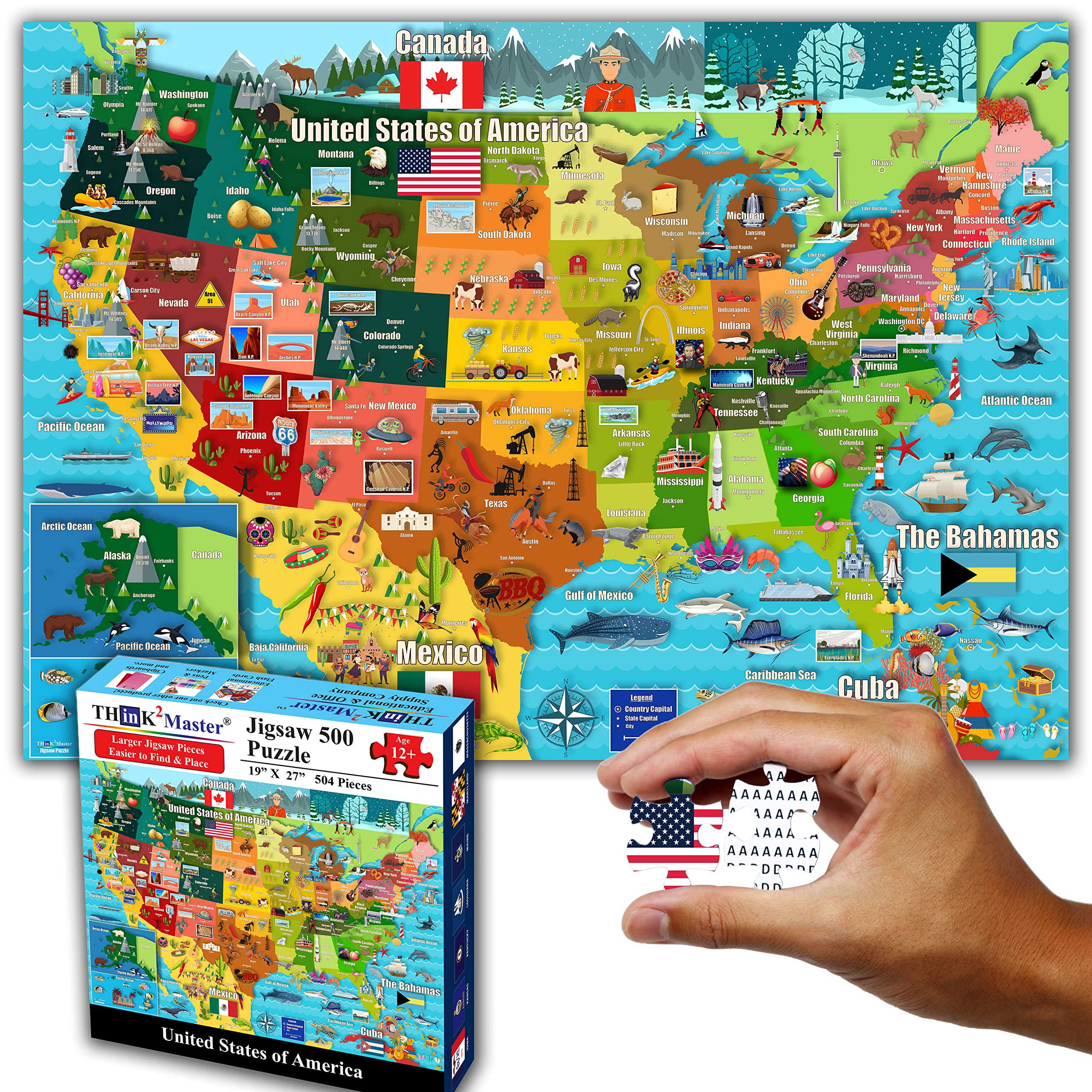 Think2Master US map puzzle: colorful USA map for engaging geography learning and family bonding.
