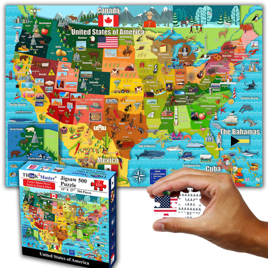 Think2Master US map puzzle: colorful USA map for engaging geography learning and family bonding.