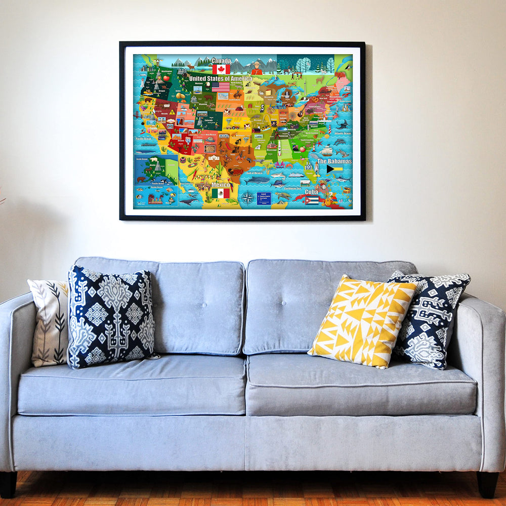 Think2Master USA map puzzle featuring landmarks like Yosemite and Grand Canyon