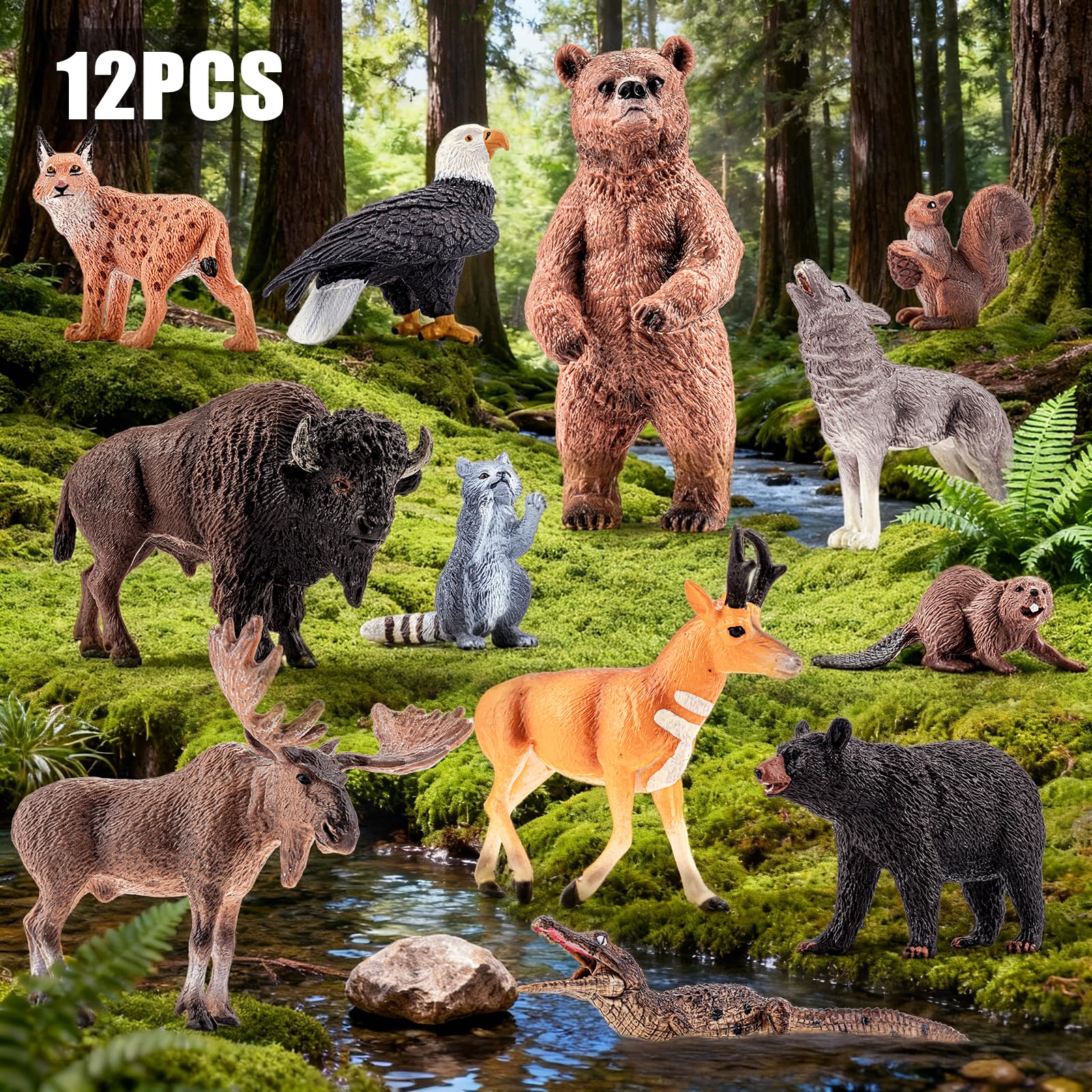THINKBAY black bear figurine for realistic woodland play and early learning.