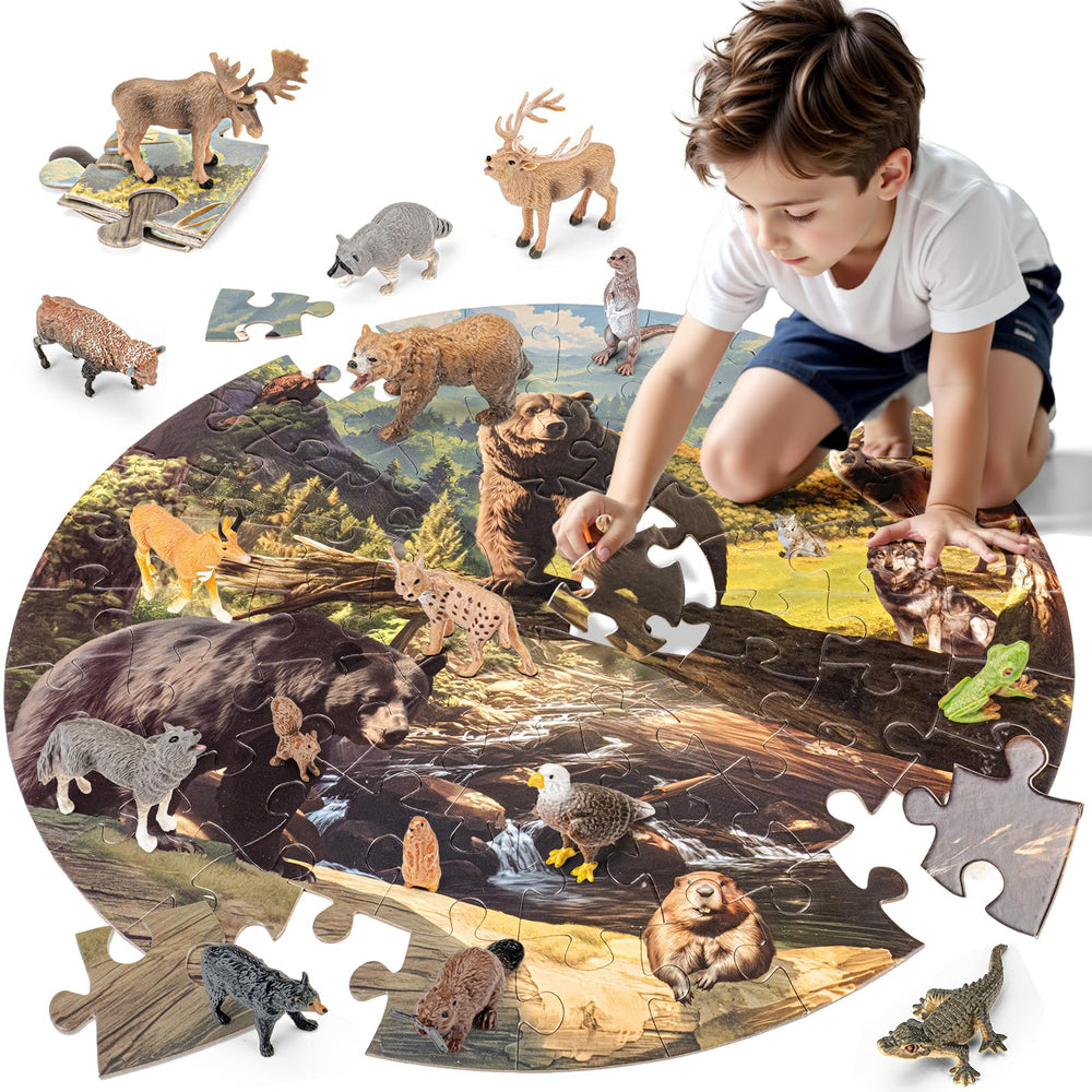 THINKBAY North American animal figurines set with 16 pieces for imaginative play