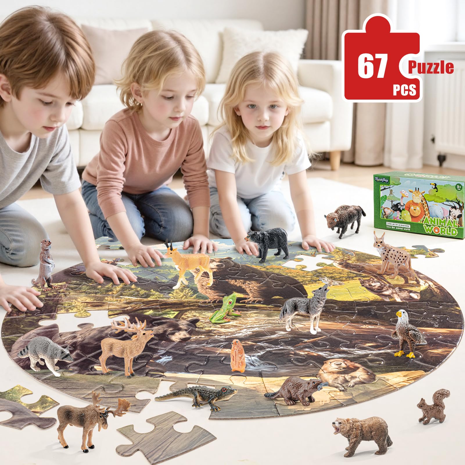 THINKBAY forest puzzle 67-piece, 20-inch floor puzzle for group play and learning