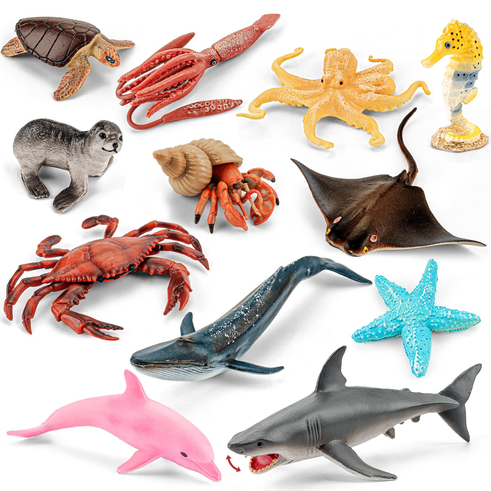 THINKBAY ocean shark toy, soft plastic, ideal for imaginative play and storytelling.
